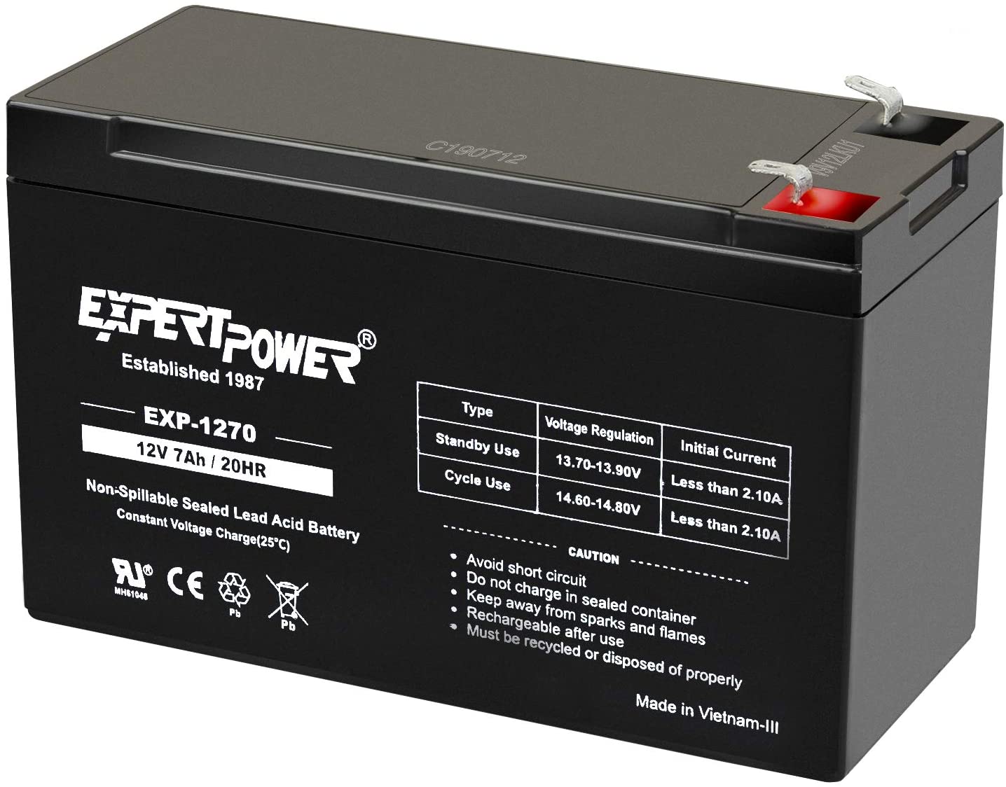 ExpertPower 12v 7ah Rechargeable Sealed Lead Acid Battery